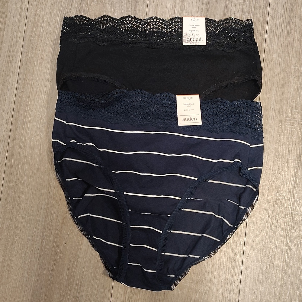 Auden Black Cotton Briefs with Lace Waistband